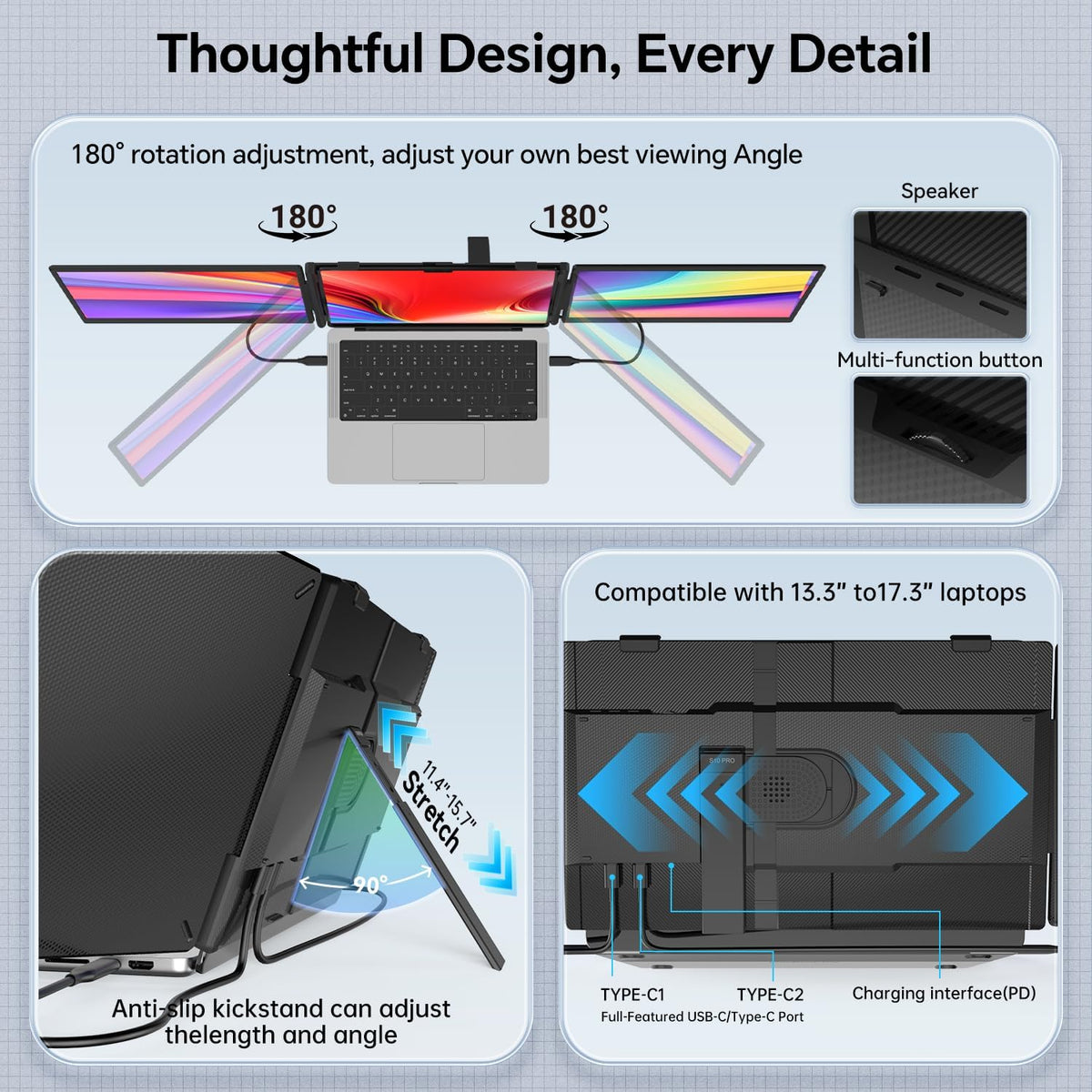 FEZOBR Extensor de pantalla para laptop, monitor portátil triple ul...