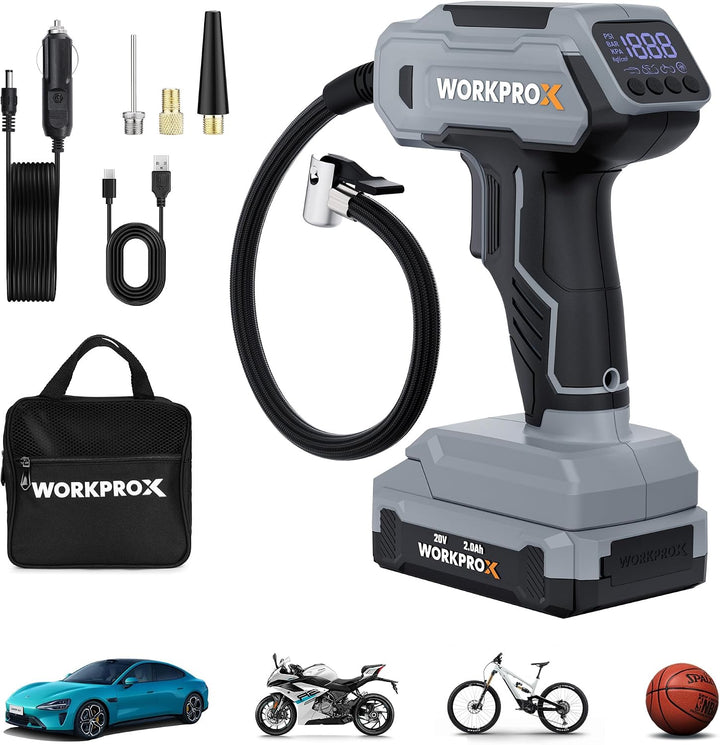 WORKPROX Compresor de aire portátil para inflador de neumáticos, bo...