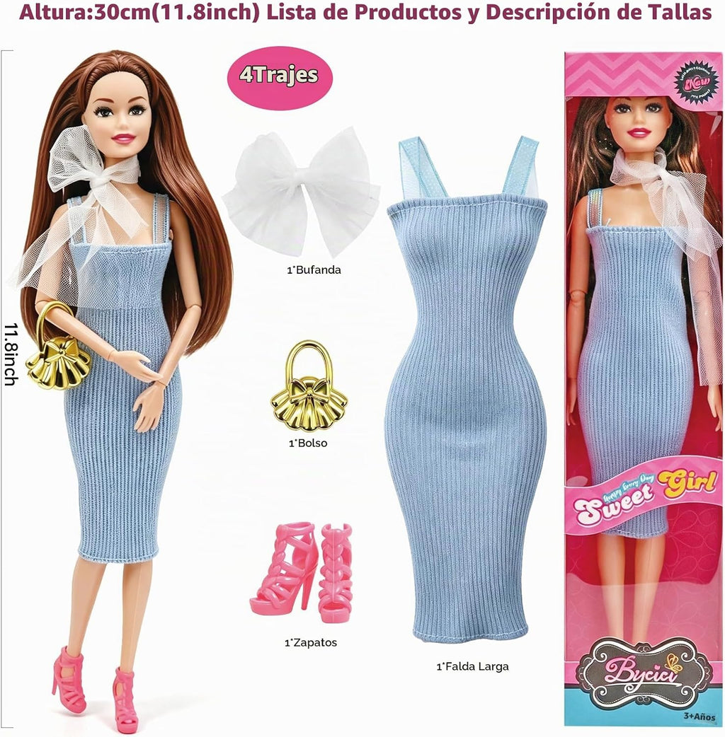 Juego de muñecas de moda de juguete americano de 11.5 pulgadas | Paquete de 4 muñecas de princesa para niñas de 6 a 12 años | Juego de muñecas con accesorios como bolso, sombrero, corona, collar
