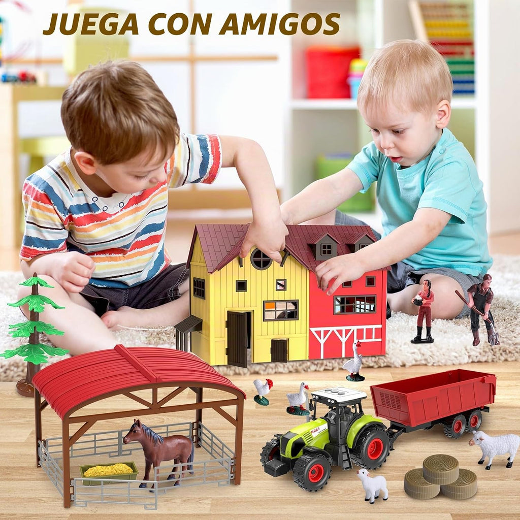 Juguetes de animales de granja para niños, remolque de tractor con luces y sonido, juego de granero de granja, establo de caballos, accesorios de granja, cerdo, oveja, pato ganso, regalos de