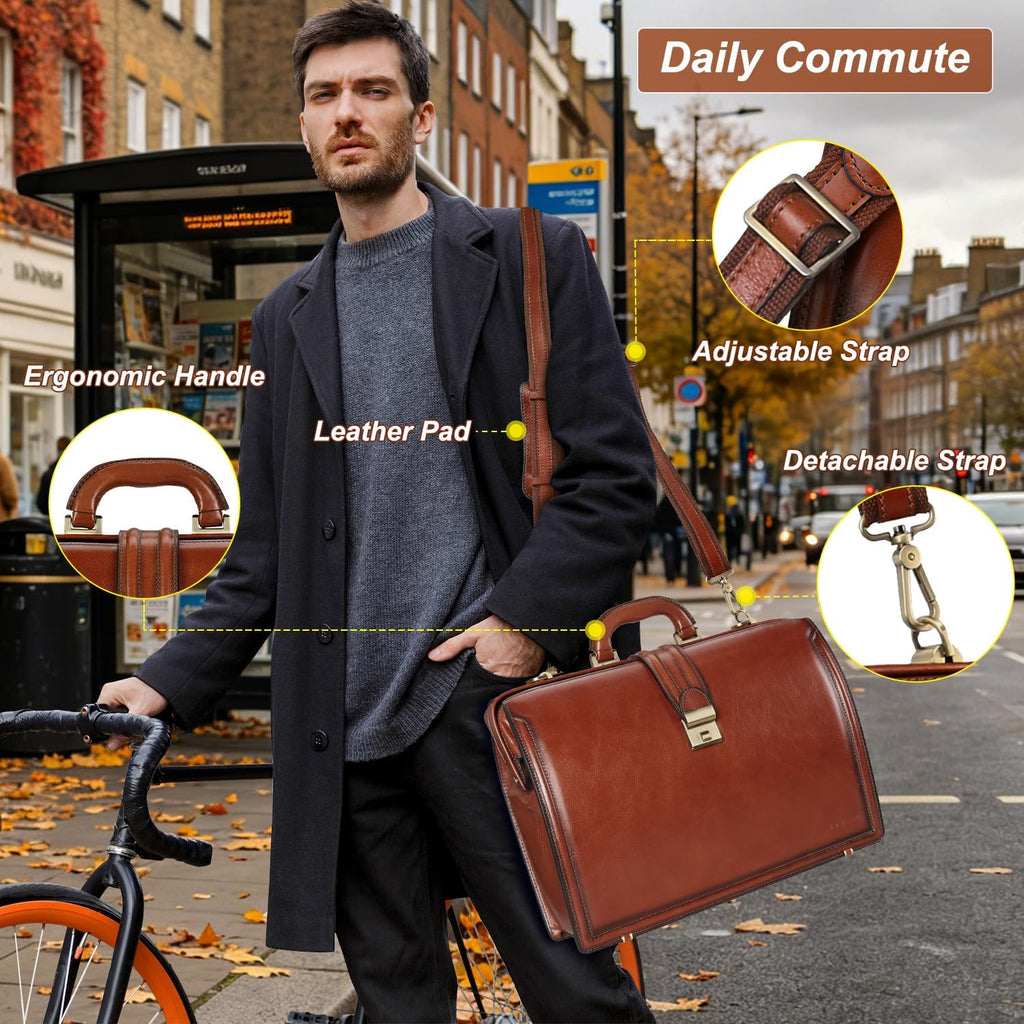 Banuce - Maletín de cuero de grano completo italiano para hombre
