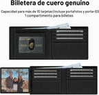 Billetera de Cuero Genuine con Cadena para Hombres: Billetera RFID con Cadena Antirrobo
