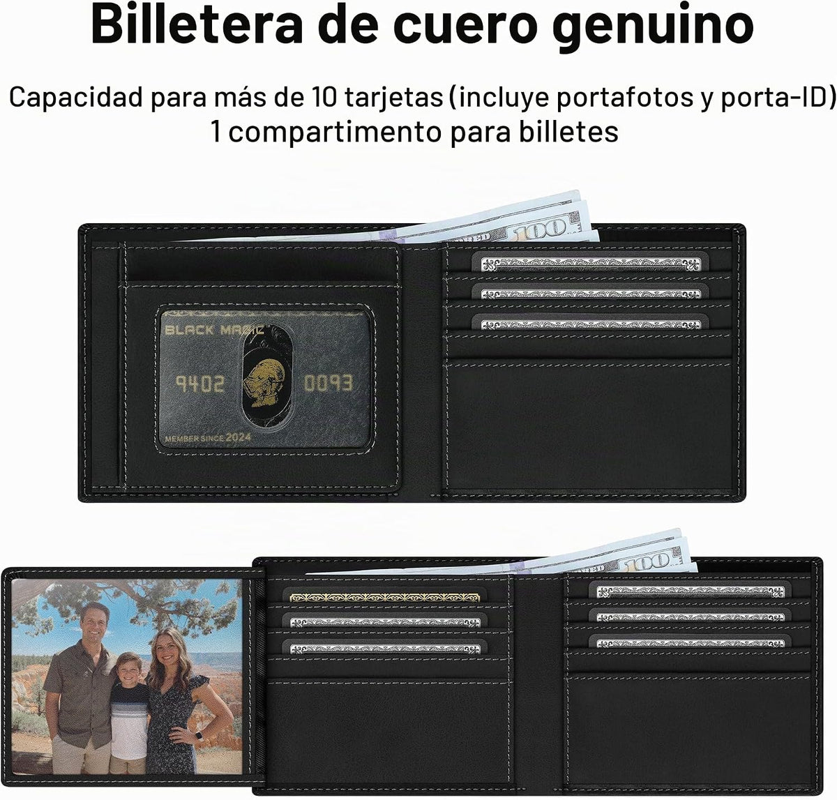Billetera de Cuero Genuine con Cadena para Hombres: Billetera RFID con Cadena Antirrobo