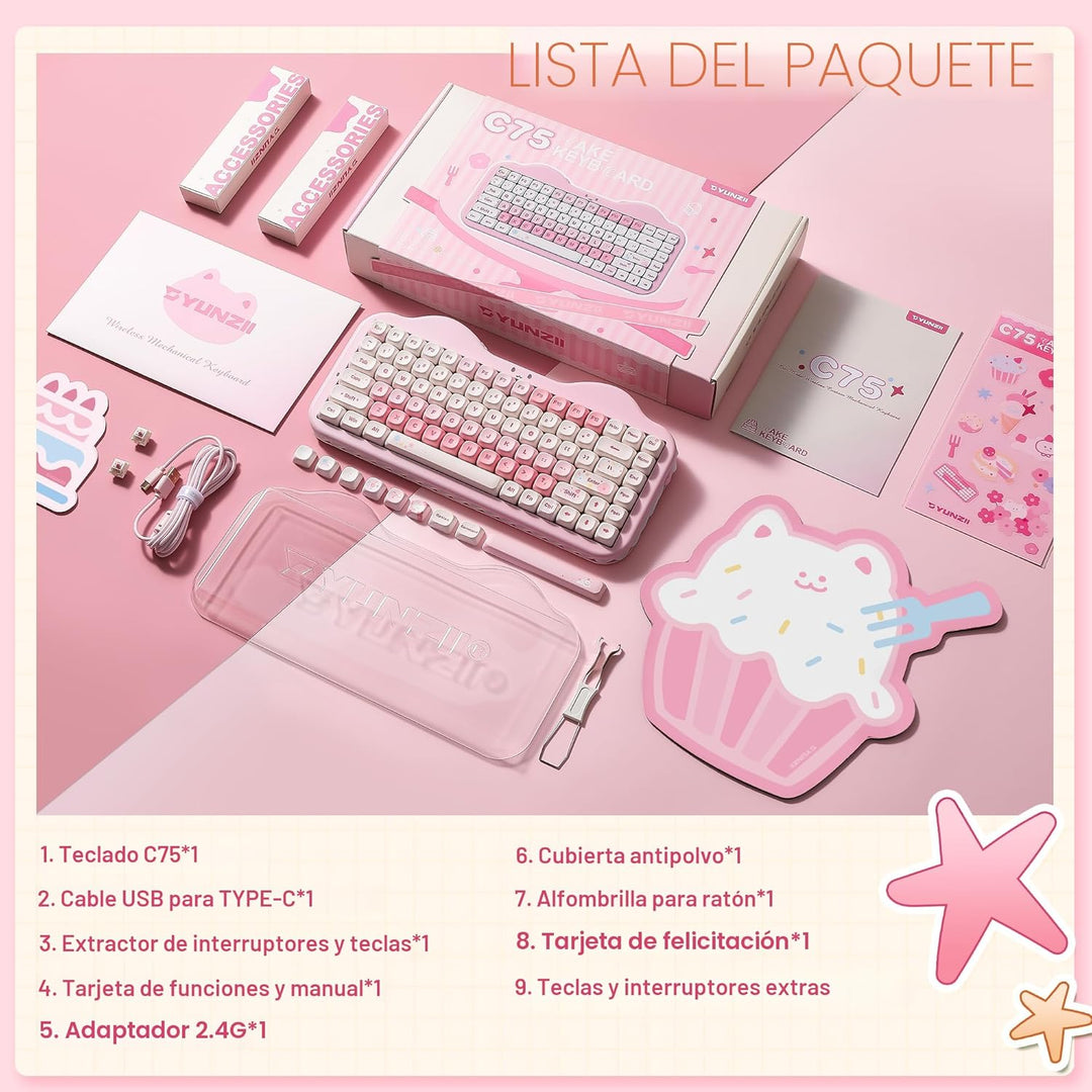 YUNZII Teclado Mecánico Inalámbrico C75, Diseño del 75%, NKRO Inter...
