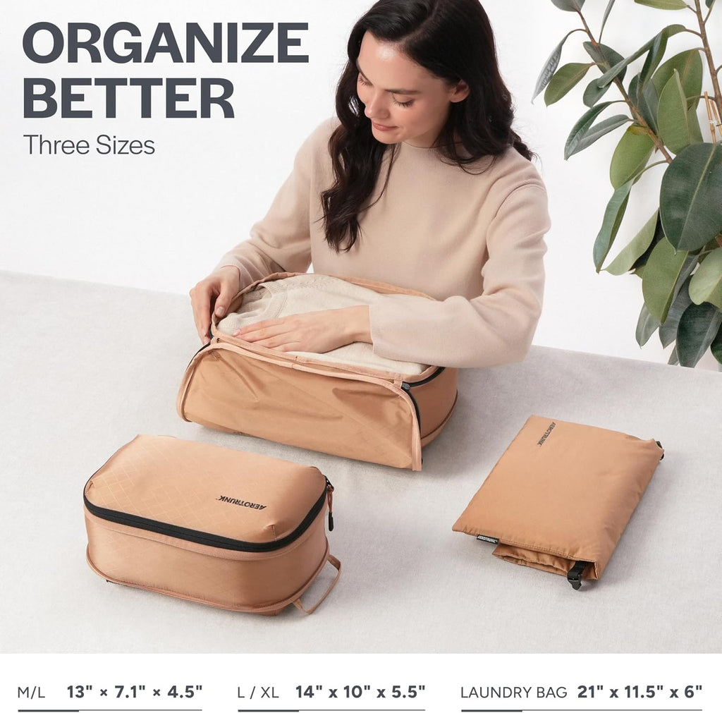 Cubos de compresión ultraligeros para embalaje - Organizadores de viaje ligeros para maletas y equipaje (paquete de 3, Mocha)