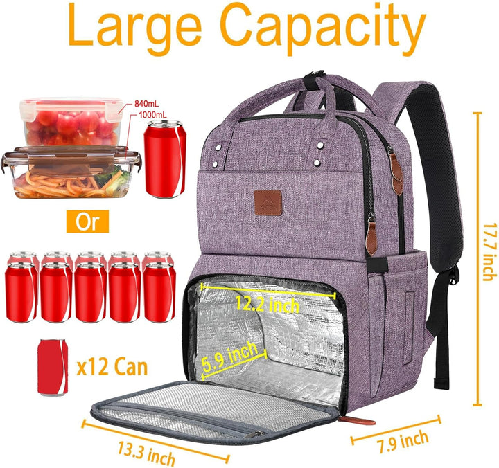 MATEIN - Mochila para mujer con compartimento para almuerzo, mochil...
