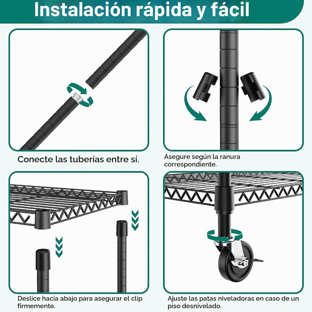 M MZG 3300LBS 53.1" W Estantería de 5 Niveles de Acero Estantería de Almacenamiento Estantería Utilitaria Organizador de Acero Estante de Alambre para Hogar, Cocina, Oficina, Garaje Negro 23.6" D x 53.1" W x 73.6" H
