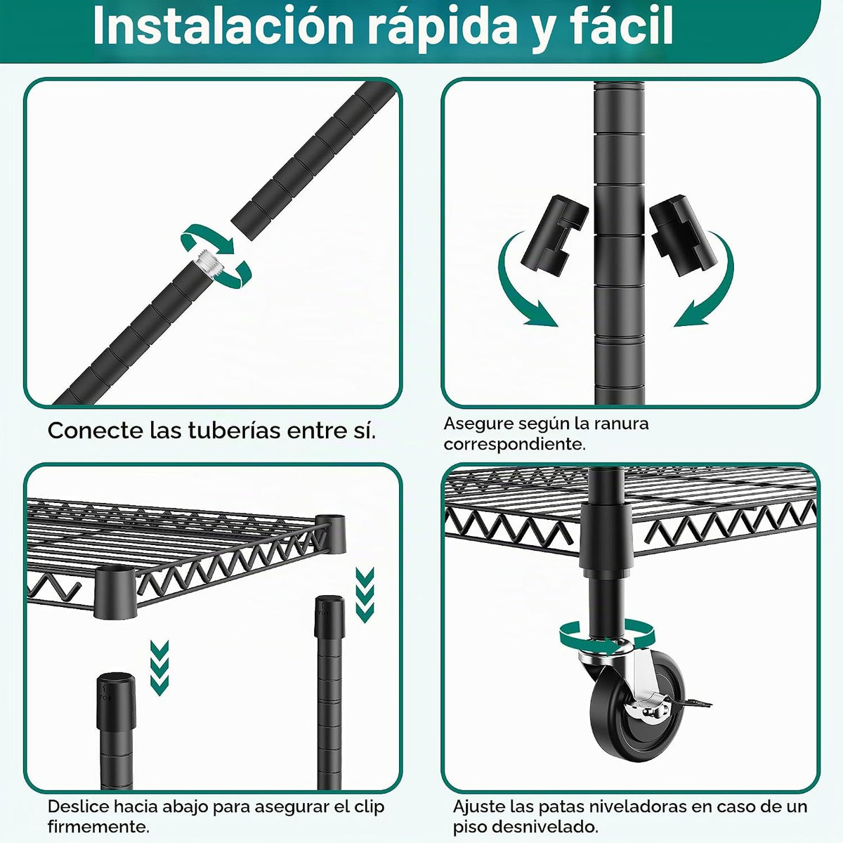 M MZG 3300LBS 53.1" W Estantería de 5 Niveles de Acero Estantería de Almacenamiento Estantería Utilitaria Organizador de Acero Estante de Alambre para Hogar, Cocina, Oficina, Garaje Negro 23.6" D x 53.1" W x 73.6" H