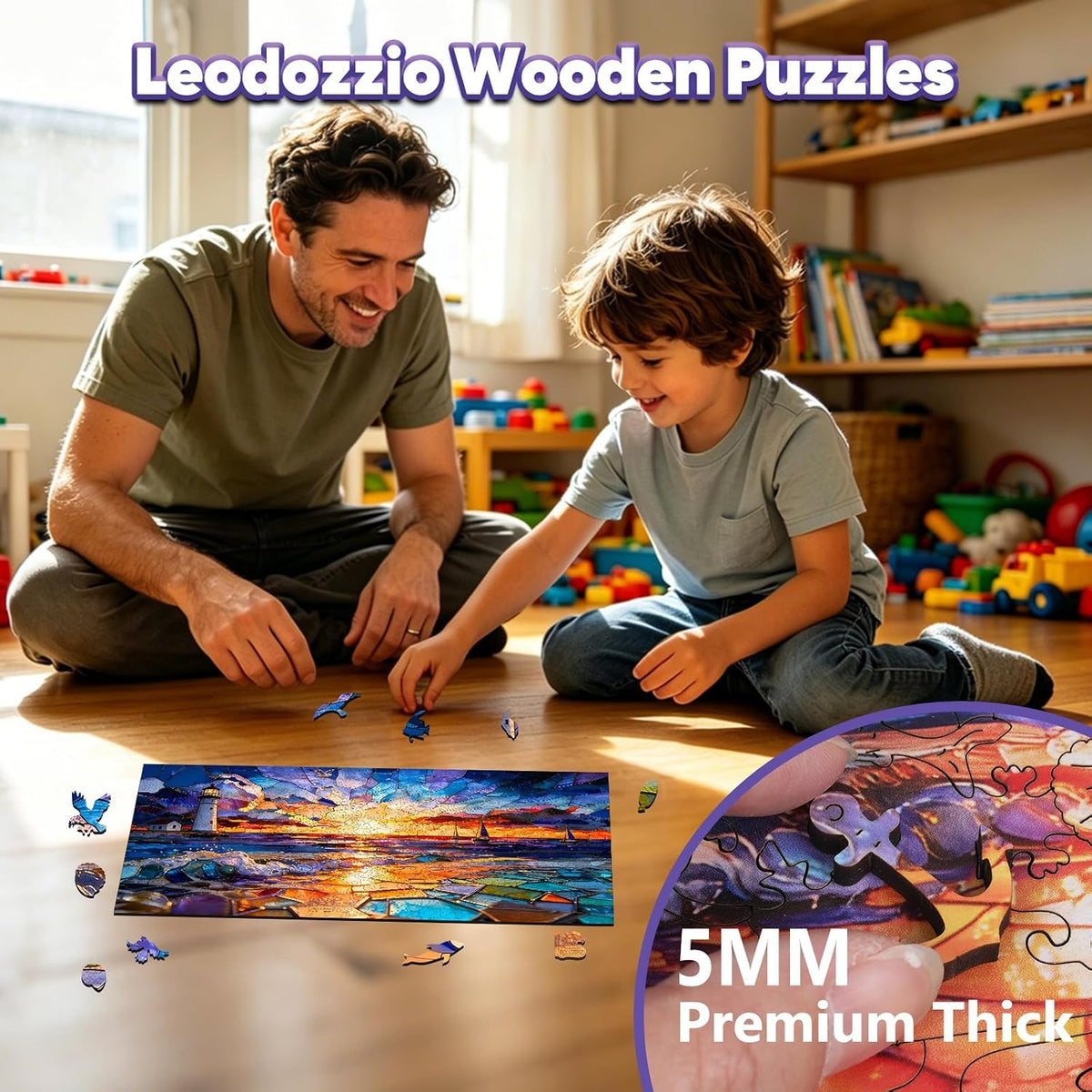 1000Pcs Wooden Jigsaw Puzzle Sunset Lighthouse Decor 17x23.2in