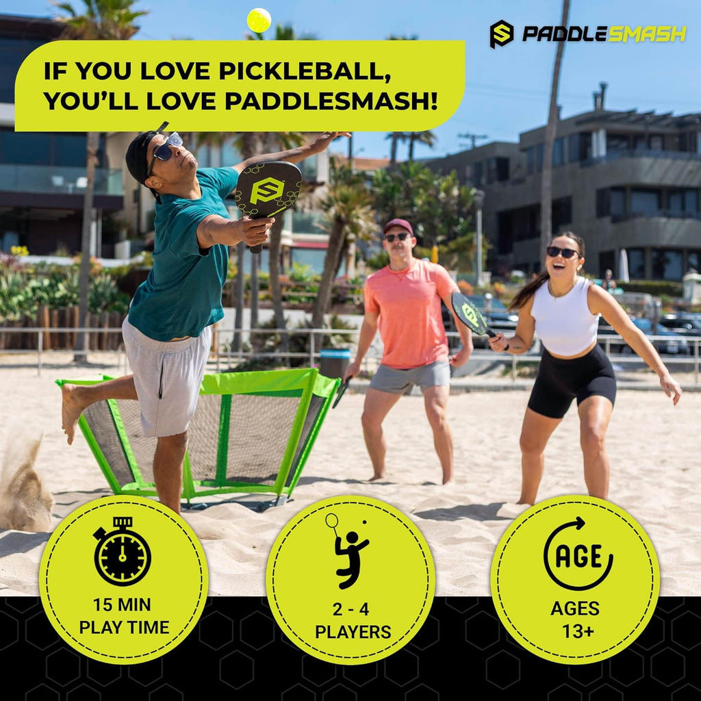 Juego de pickleball para patio, como se ve en Shark Tank, playa, patio trasero, césped, actividades al aire libre para adultos y familia - Fácil montaje, incluye 4 paletas, 2 bolas y