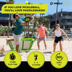 Juego de pickleball para patio, como se ve en Shark Tank, playa, patio trasero, césped, actividades al aire libre para adultos y familia - Fácil montaje, incluye 4 paletas, 2 bolas y