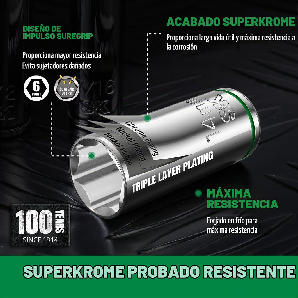 SK Juego de llaves de vaso de 3/8" con trinquete 216-P, 41 piezas