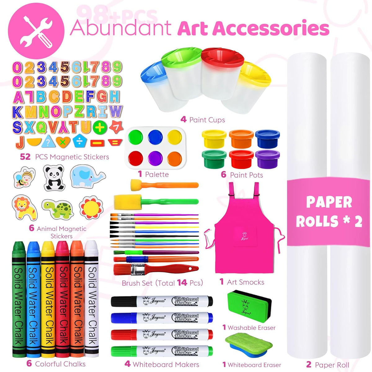 Joyooss Caballete artístico para niños, caballete para niños pequeños, estación de pintura ajustable, caballete de madera, caballete para niños pequeños, pizarra para niños, pizarra blanca y pizarra