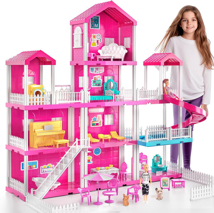 Pink Villa Playset para niñas de 3 a 7 años casa de 4