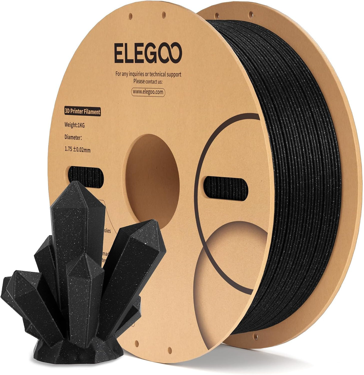 ELEGOO - Filamento PLA de 1.75 mm (4\/64 pulgadas), negro brillante...