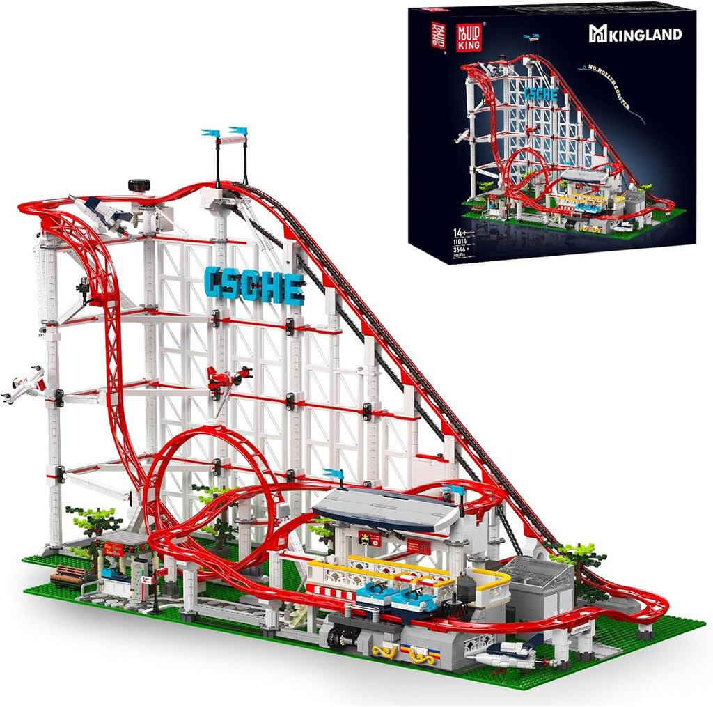 Mould King Juego de construcción de montaña rusa, kit de modelo de posavasos de parque de atracciones grande con motores, regalo creativo para adultos, juguete STEM de ingeniería para adolescentes (3646 piezas)