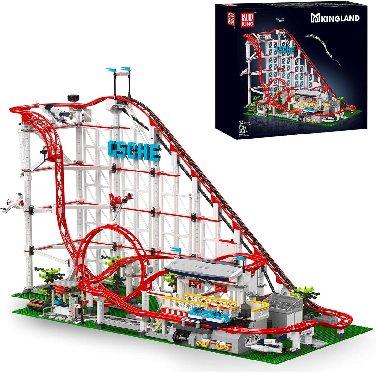Mould King Juego de construcción de montaña rusa, kit de modelo de posavasos de parque de atracciones grande con motores, regalo creativo para adultos, juguete STEM de ingeniería para adolescentes (3646 piezas)