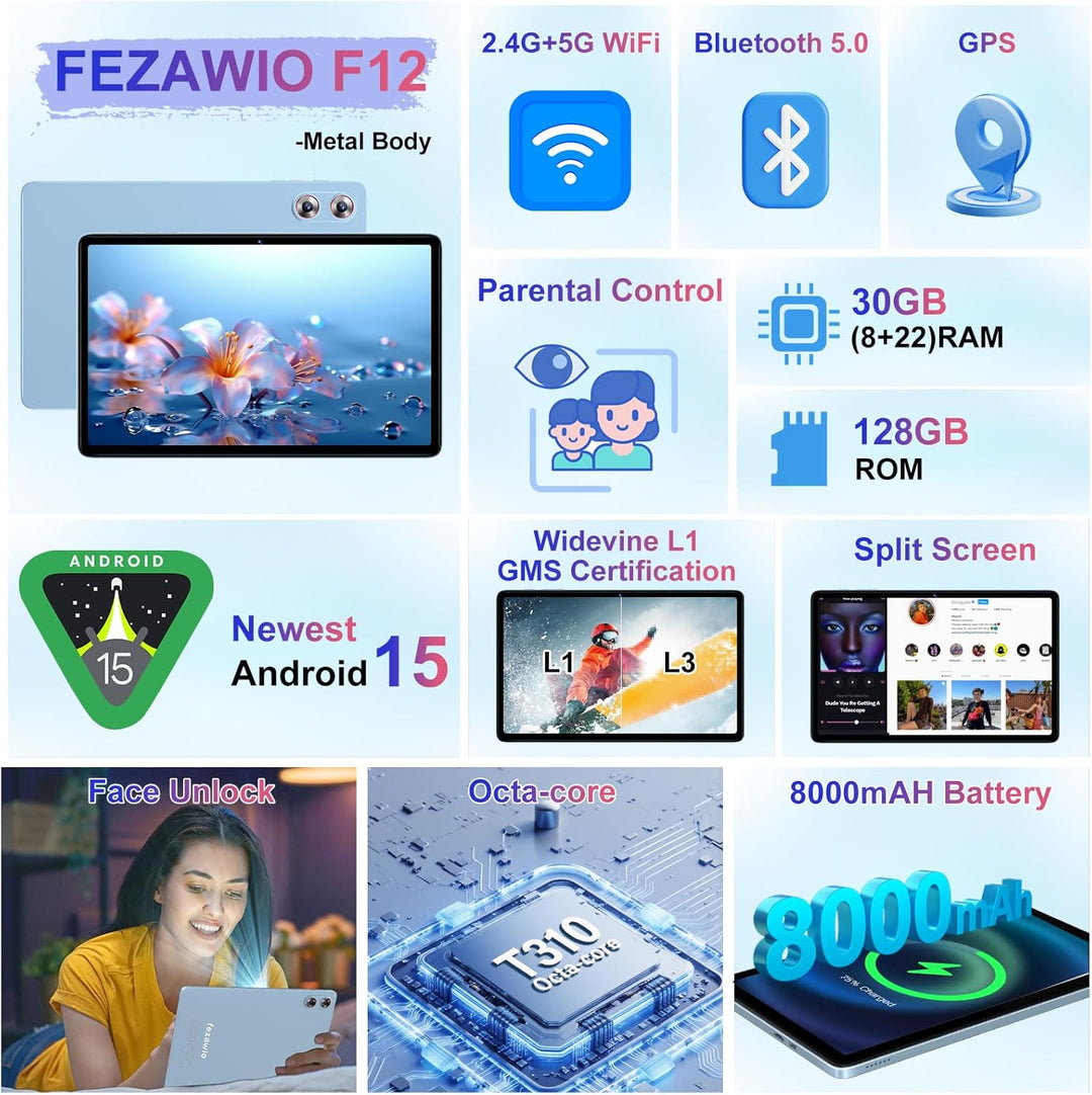 Tableta Android 15 30GB+128GB+1TB Expandible, 2026 Tabletas electró...