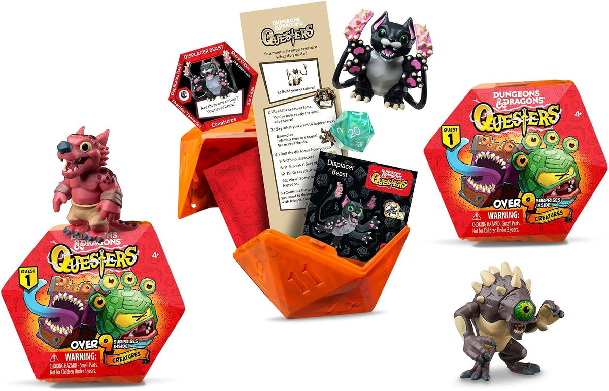 Dungeons & Dragons Questers Figuras de criatura, paquete de 3, figuras coleccionables de juguete de fantasía de D&D, Baby Kobold, Displacer Beast Kitten & Nothic