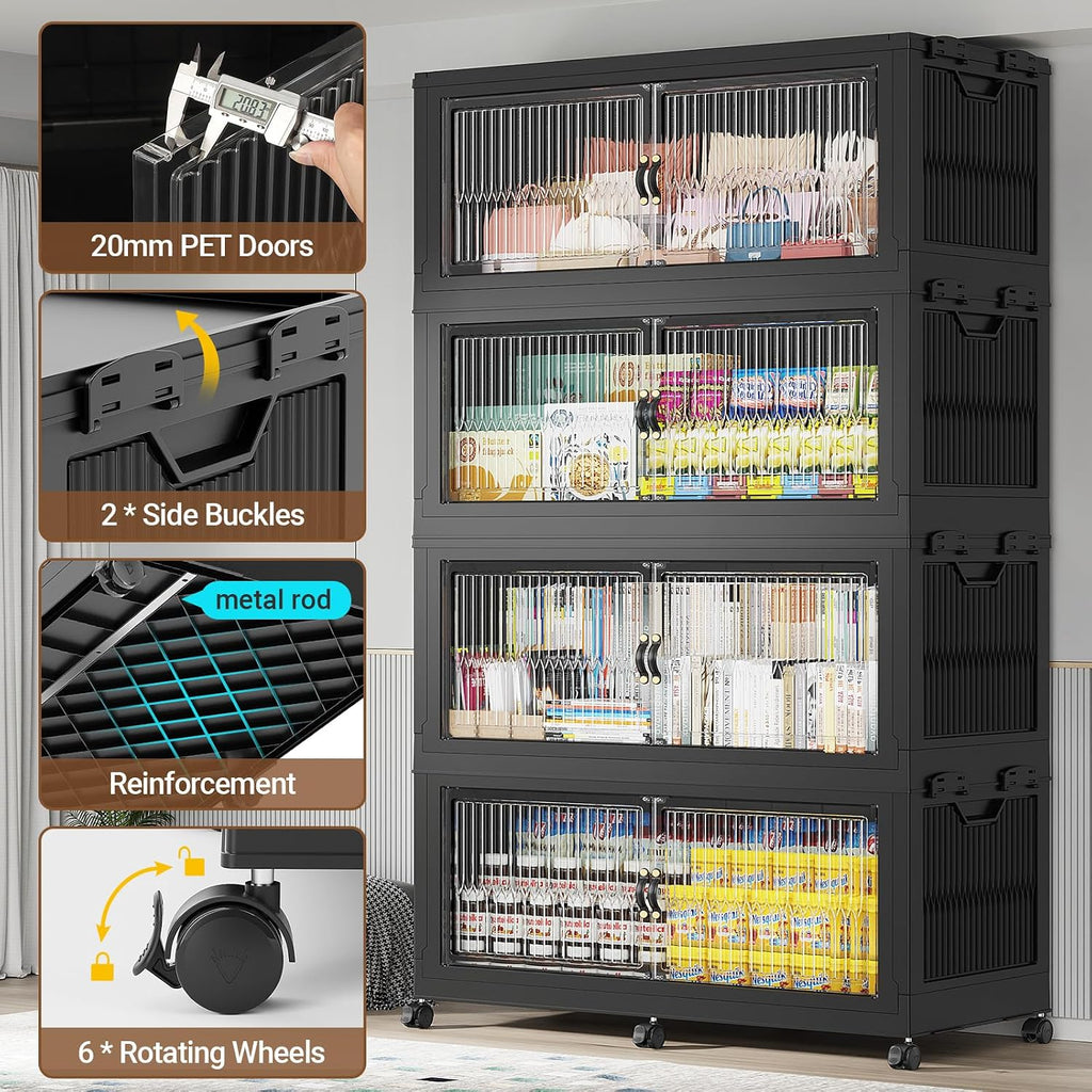 BROVIEW Contenedores de almacenamiento apilables extra grandes de 255 galones/1020 cuartos de galón con tapas y ruedas, paquete de 3, color negro