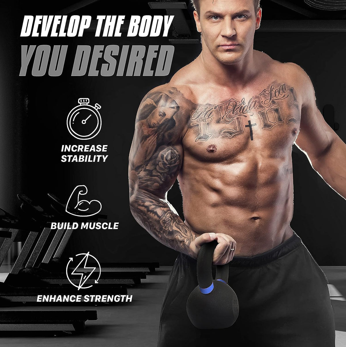 Yes4All Kettlebell recubierta en polvo, pesas de hierro fundido de 9-88 lb