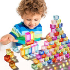 Juego de 30 bloques acrílicos mixtos – 10 largos (1.0 x 1.0 x 2.0 in) + 20 cubos (1.0 x 1.0 x 1.0 in), bloques de gemas arcoíris, juguete apilable sensorial para niños y niñas de 1, 2, 3, 4 años
