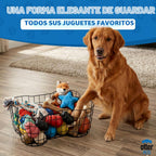 Cesta de juguetes de metal para perros con forma de hueso, cubo