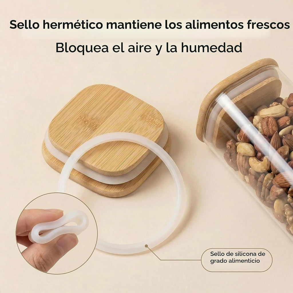 Juego de 6 recipientes herméticos de vidrio con tapas de 25/37/50 onzas con tapas de bambú, juego de recipientes de cocina para organización de despensa, almacenamiento de alimentos para harina
