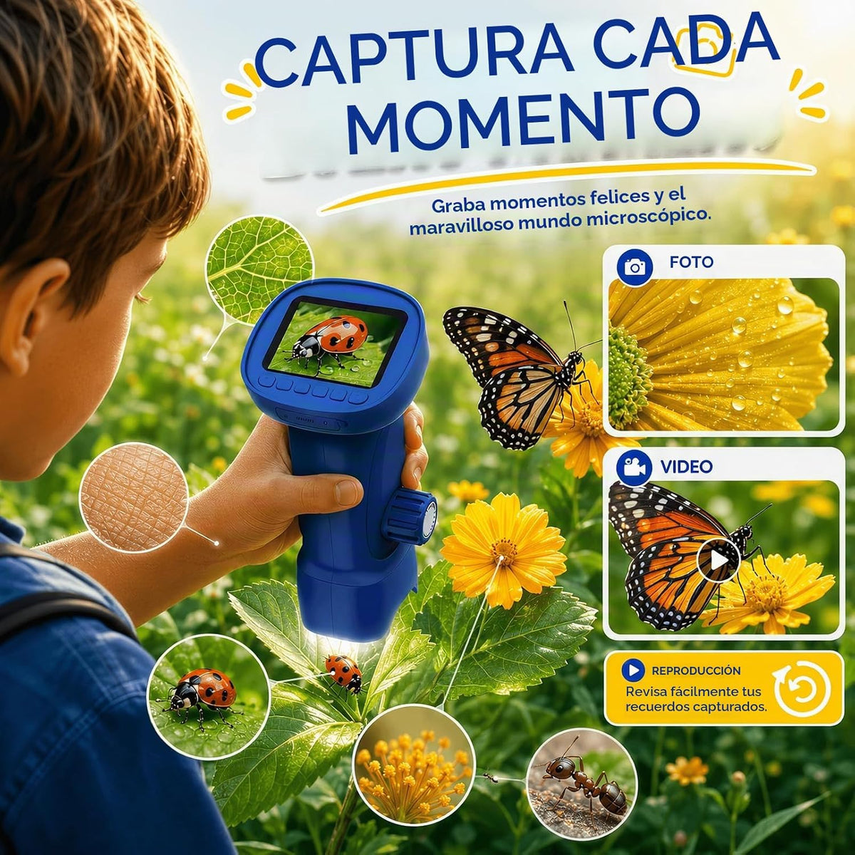 1000X Microscopio Digital Portátil para Niños: Explorador 4K Lupa Fotográfica