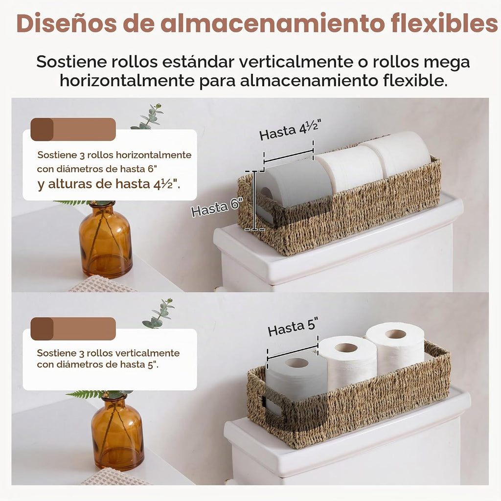 StorageWorks - Canastas de hierbas marinas con asas integradas, caja decorativa para baño, para la parte superior del tanque del inodoro, 14 ¼ pulgadas de largo x 6 ½ pulgadas de ancho x 3 ¾ pulgadas