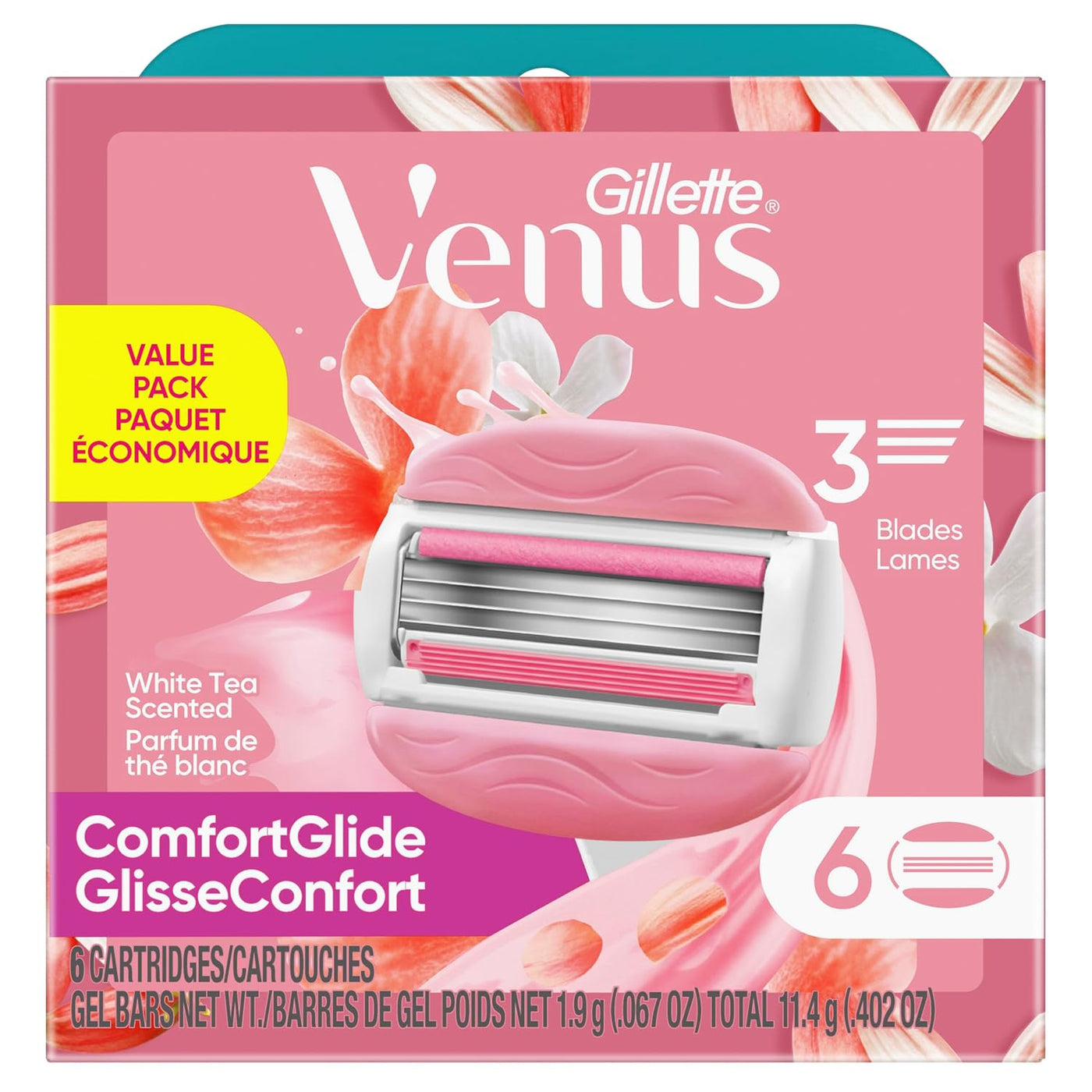 Gillette Venus ComfortGlide White Tea - Cuchillas de afeitar para m...