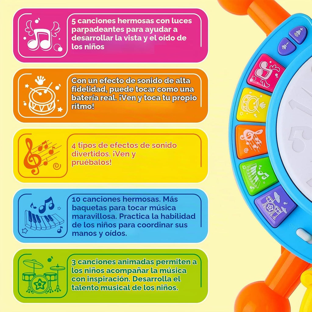 deAO Juego de batería para niños con 2 baquetas y micrófono,