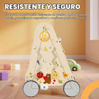 Andador de madera para bebés, andador de bebé con centro de actividades para niñas y niños, juguetes sensoriales Montessori para bebés que aprenden a caminar y sentarse a estar de pie