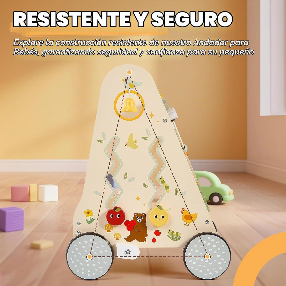 Andador de madera para bebés, andador de bebé con centro de actividades para niñas y niños, juguetes sensoriales Montessori para bebés que aprenden a caminar y sentarse a estar de pie