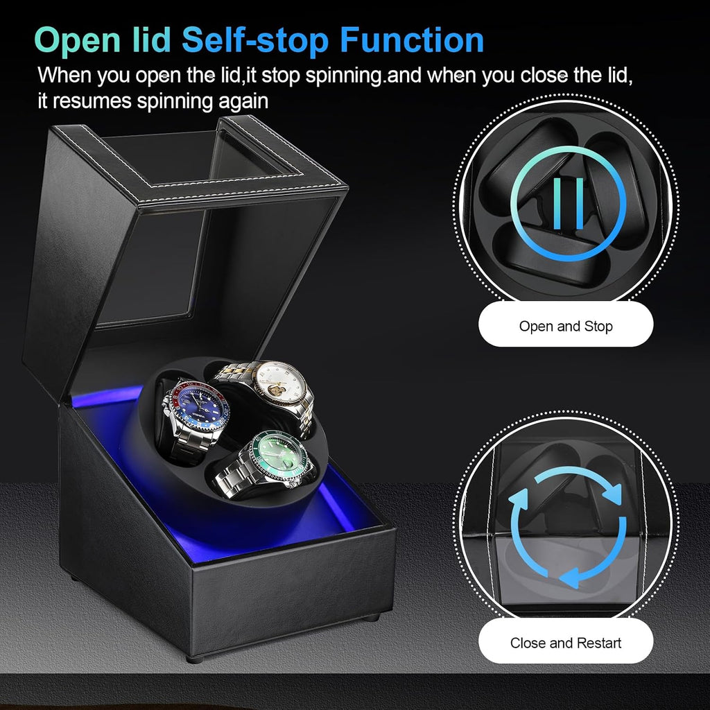 Watch Winder para 3 relojes automáticos, motor japonés silencioso