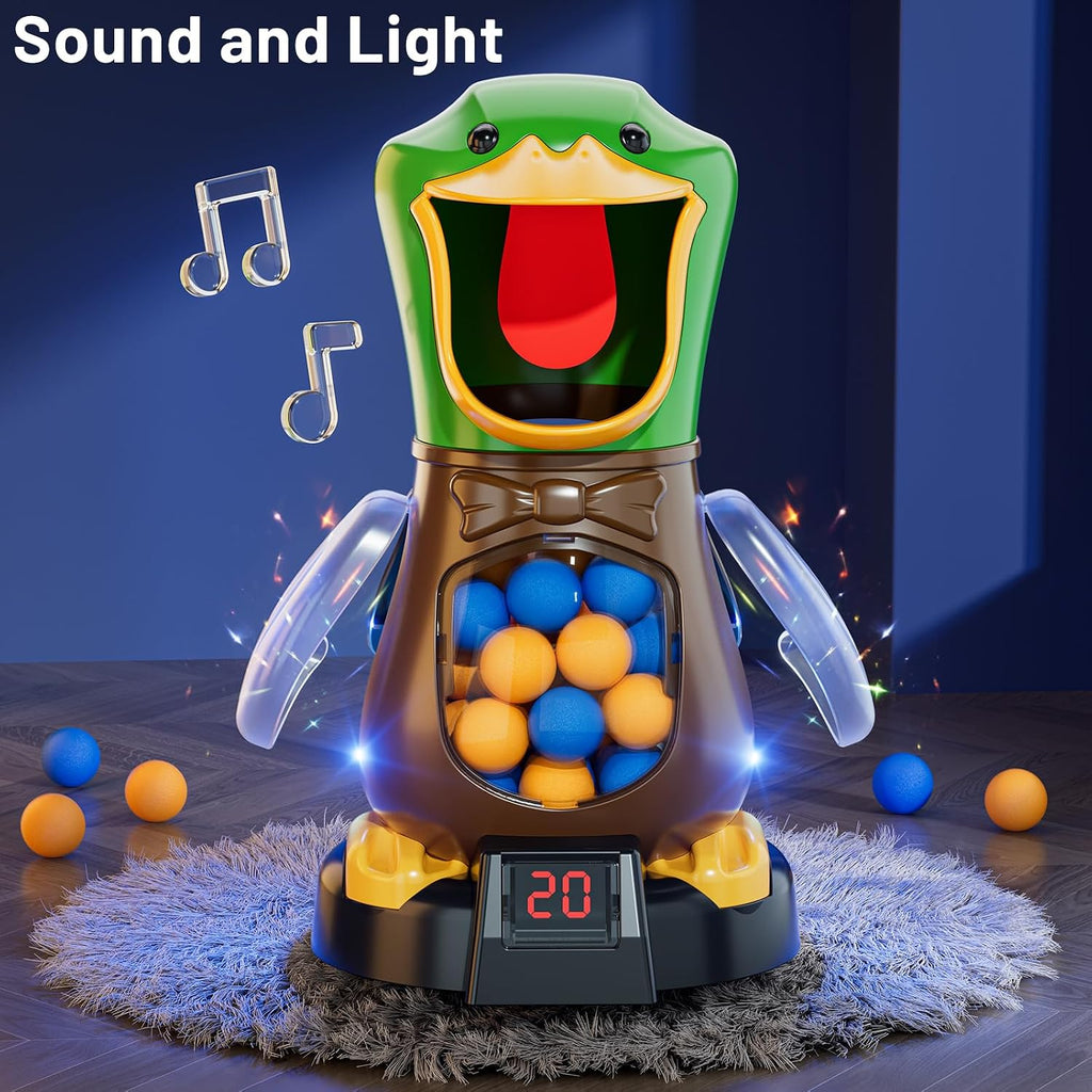 NIPLOOOW Juguetes de tiro de pato para niños de 3 a 5 años, juegos de disparos móviles con 2 lanzadores de bomba de aire, registro de puntuación LCD, sonido, 48 bolas de espuma, regalo de cumpleaños para niños y niñas de 3, 4, 5, 6, 7, 8 años