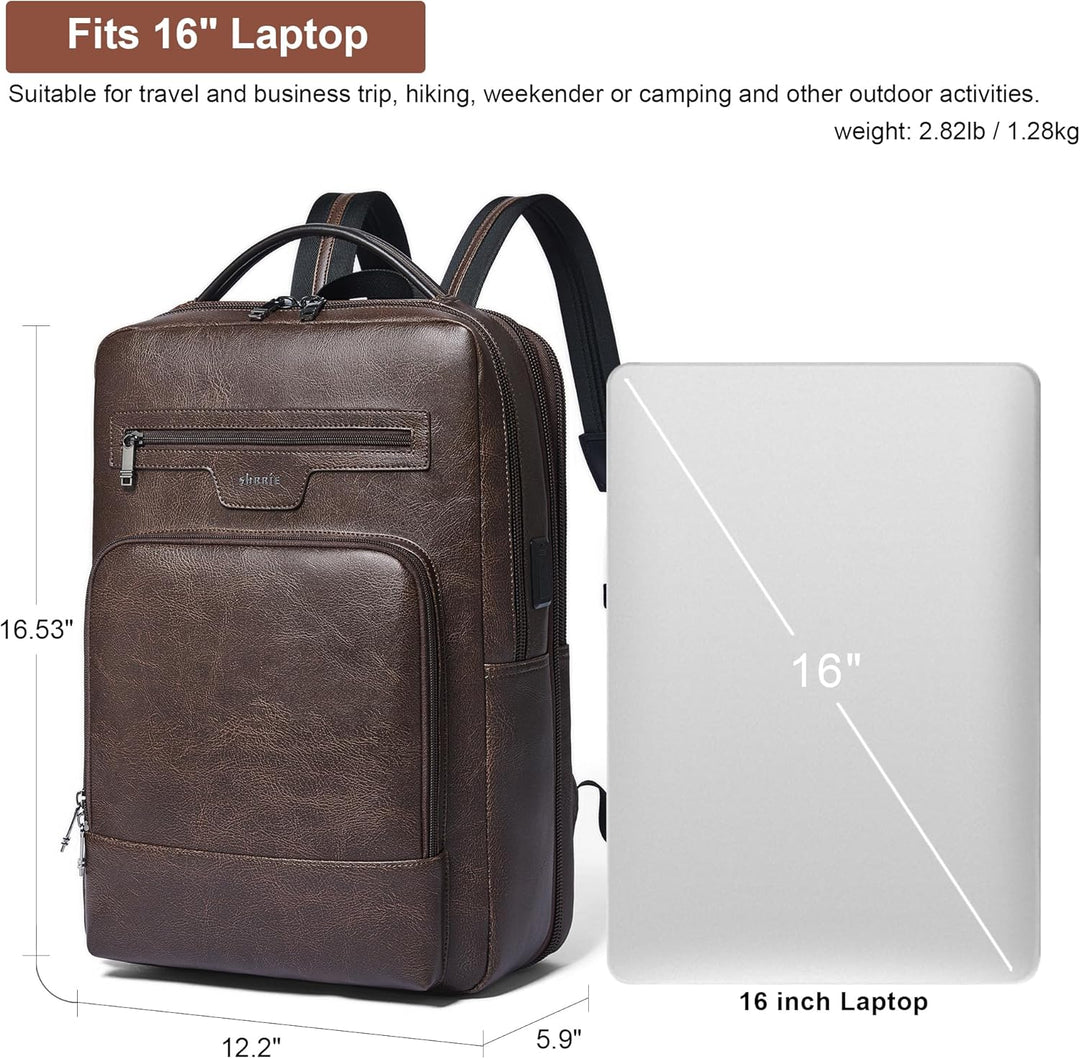 Mochila de cuero para laptop Shrrie para mujeres y hombres, mochila...