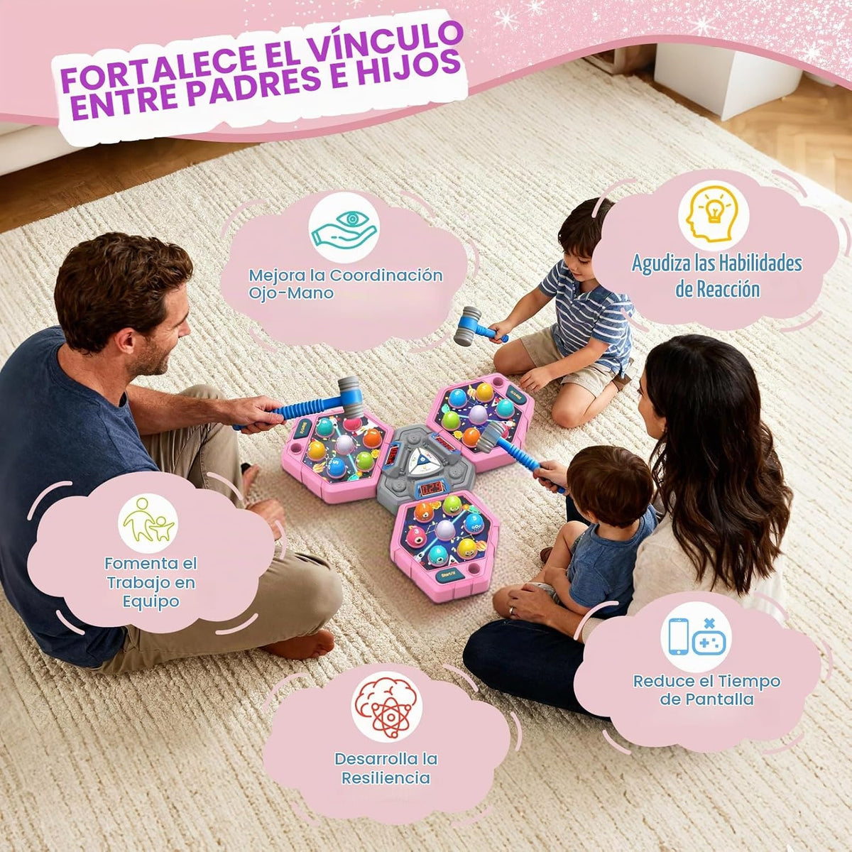 Topo de juego de golpe para 3 jugadores para niños de 3 a 12 años – Juguetes para niños de 3, 4, 5, 6 años + años, 3 modos con sonido y luz, juguete educativo seguro, regalo de cumpleaños de Navidad
