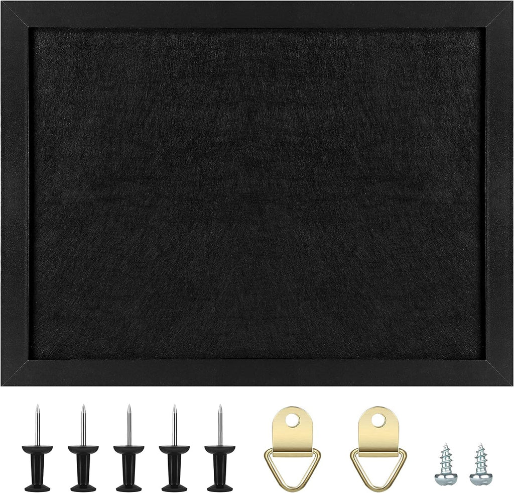 TORASO Tablero de corcho para anuncios, tableros de corcho para paredes con chinchetas, pernos de ojo, juntas, tornillos, tablero de chinchetas para oficina, escuela y hogar (todo negro, 17"x23-1P)
