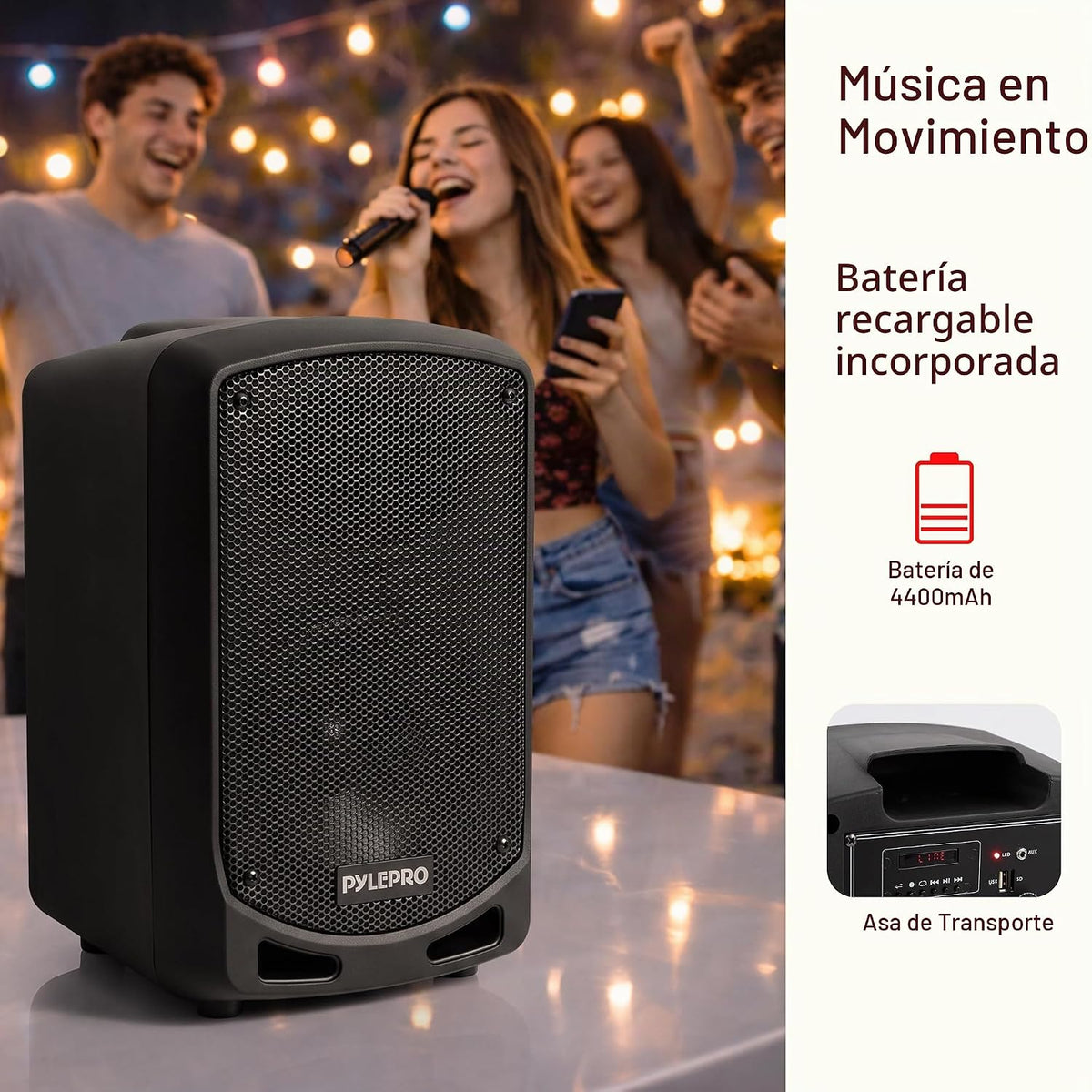 Pyle Sistema de Altavoces PA Bluetooth Portátil - Sistema de Sonido de Karaoke para Interiores y Exteriores con Micrófono Inalámbrico, Grabación de Audio, Batería Recargable, Lector USB/SD, Soporte de
