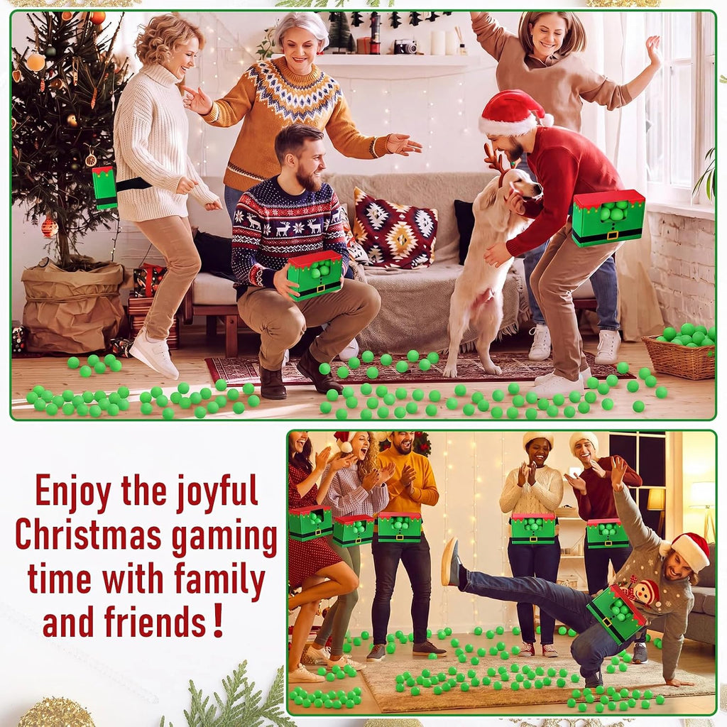 Halloscume 4 Juegos de Pelotas Navideñas Oscilantes y Temblorosas, Juego Navideño de Duende Novedoso Twerk, 40 Pelotas, Cinta, Cajas de Cartón, Juegos Divertidos de Fiesta para Familia, Grupos Grandes