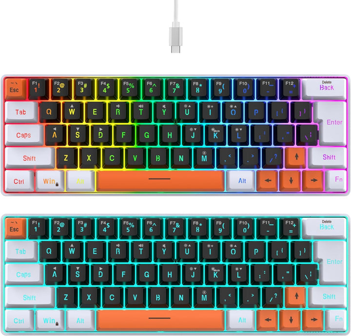 Snpurdiri 60 Percent Wired Gaming Keyboard, 63 Keys RGB Backlit Sma...