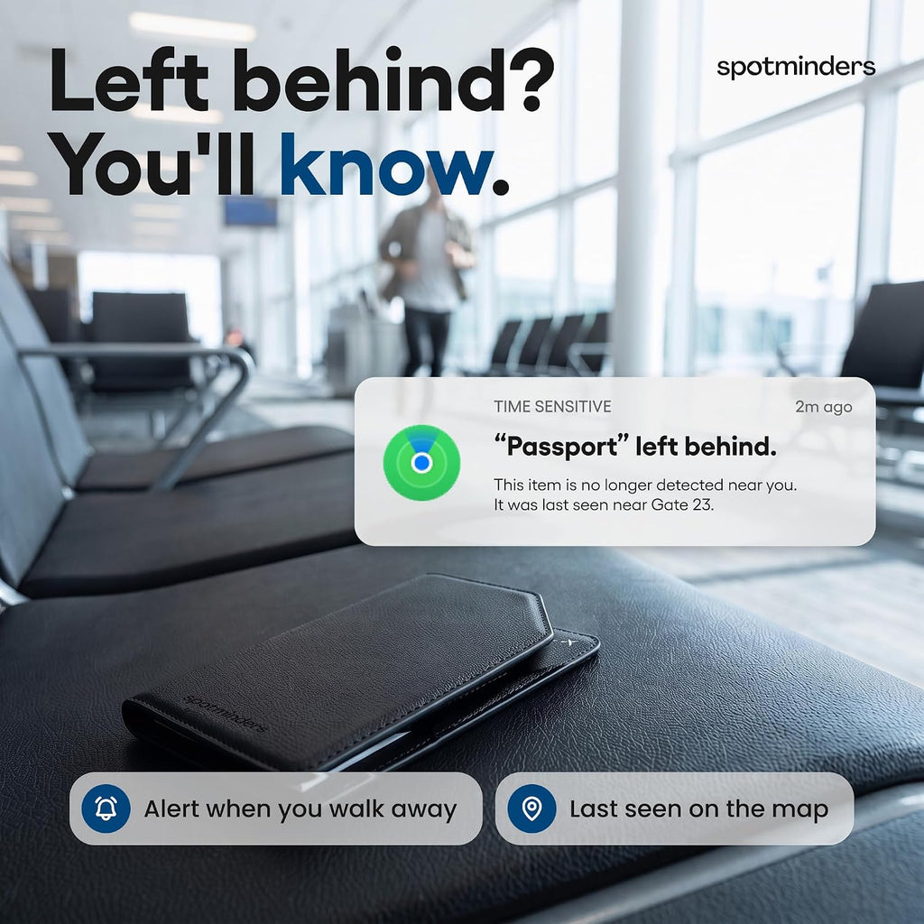 Apple MFi - Soporte para pasaporte rastreable para viajes (solo iOS) funciona con Apple Find My, funda recargable para pasaporte Air de 3 años de duración de la batería, cartera de viaje