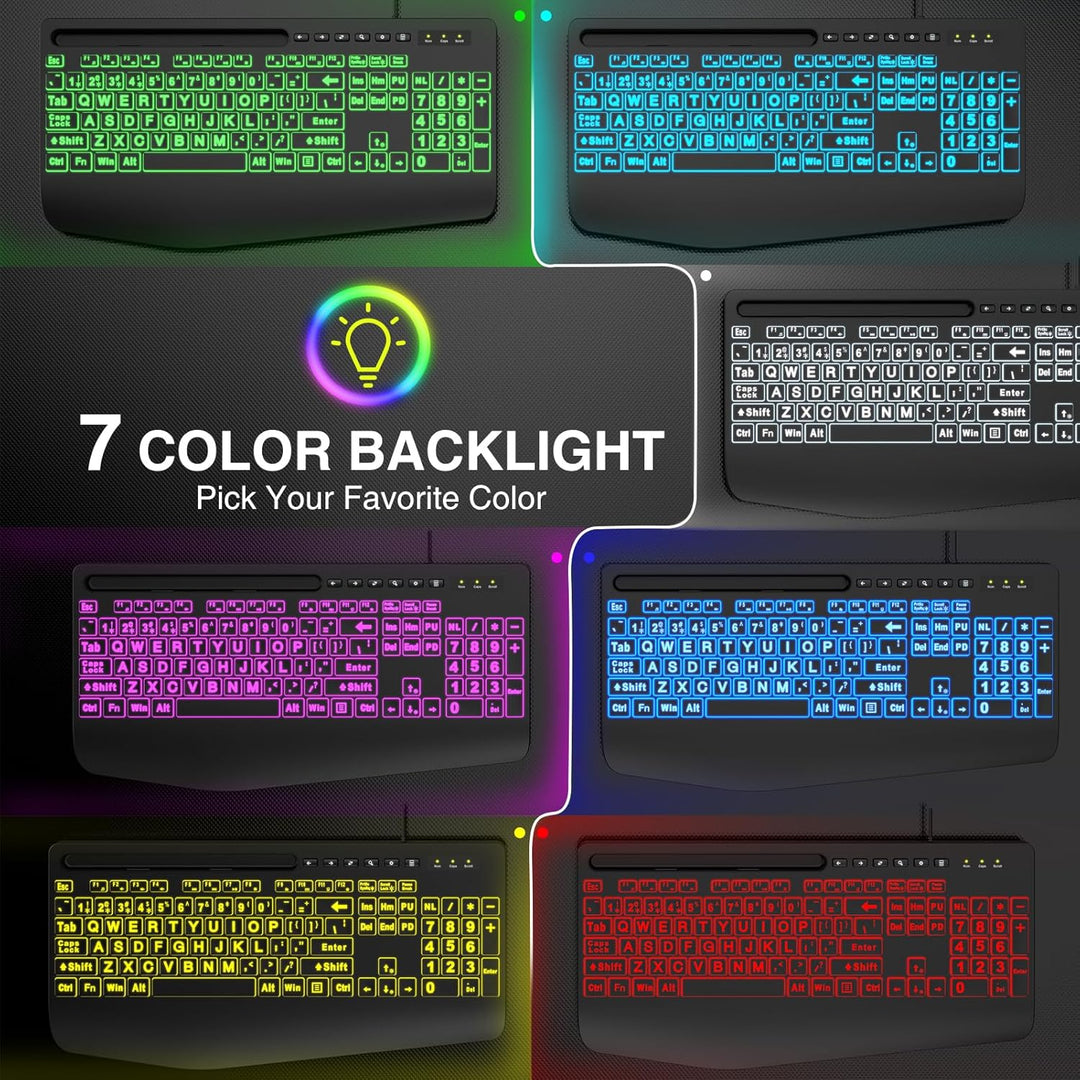 SABLUTE Teclado retroiluminado con letra grande, teclados de comput...