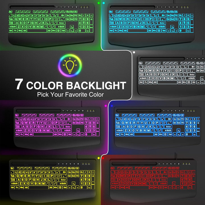 SABLUTE Teclado retroiluminado con letra grande, teclados de comput...