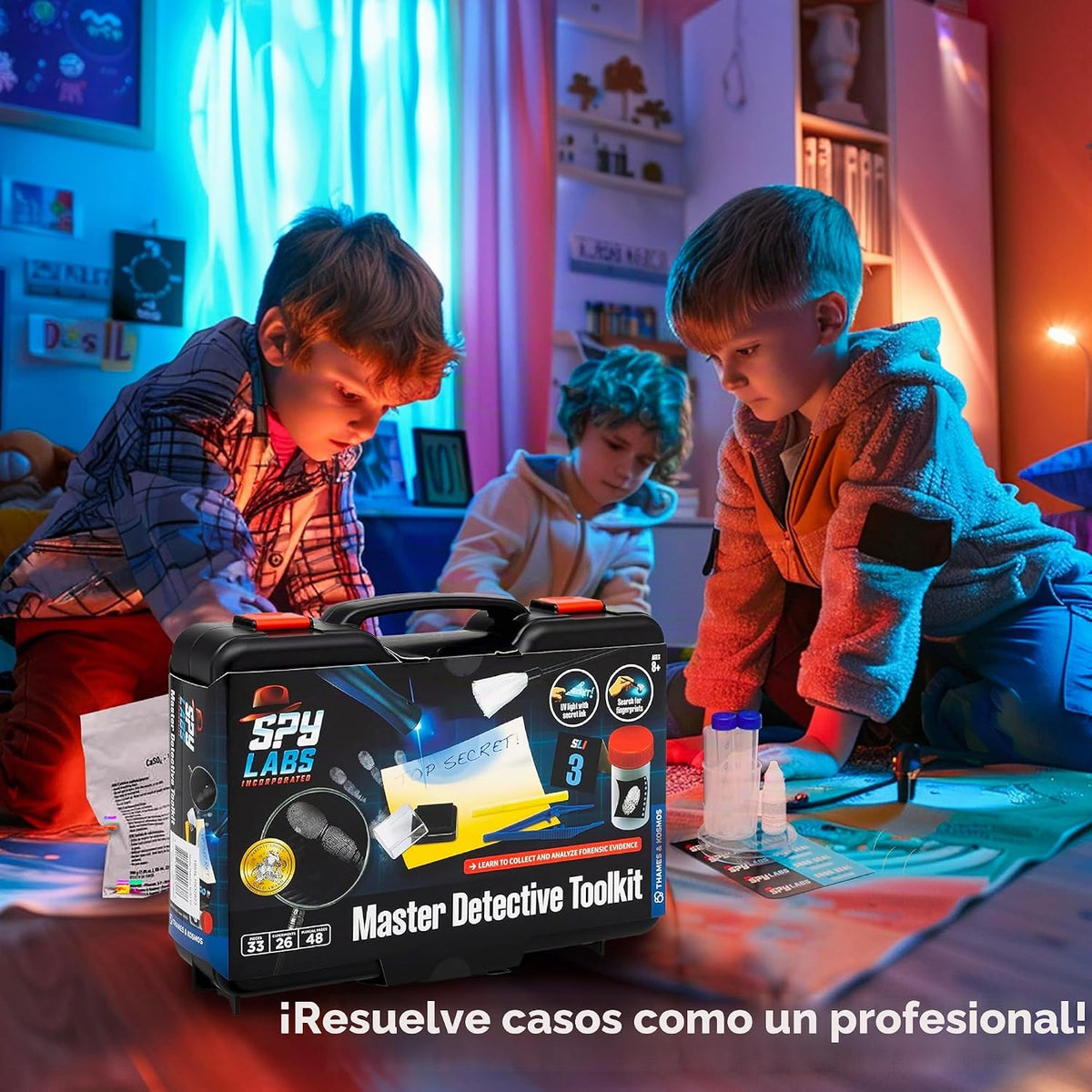 Kit de herramientas de detective maestro Spy Labs V2 | Kit de ciencia forense | Recopilar y documentar evidencia, jugar | Huellas dactilares, huellas de zapatos, marcas de neumáticos | Libro de