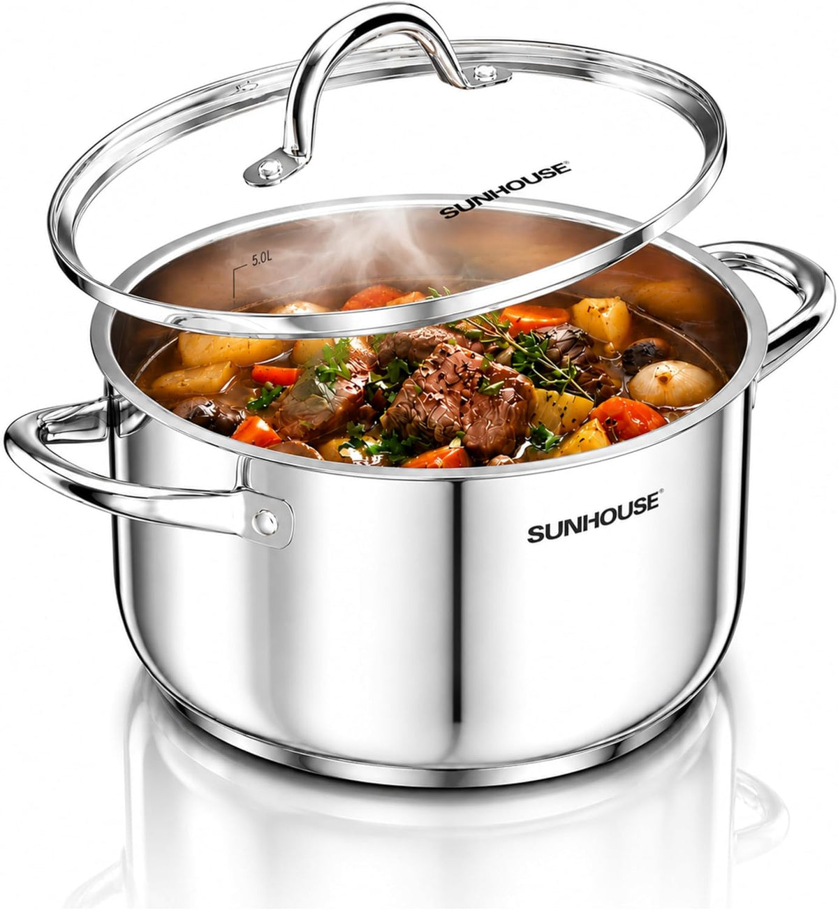 Sunhouse Olla con tapa, olla grande de 7 cuartos de galón para cocinar