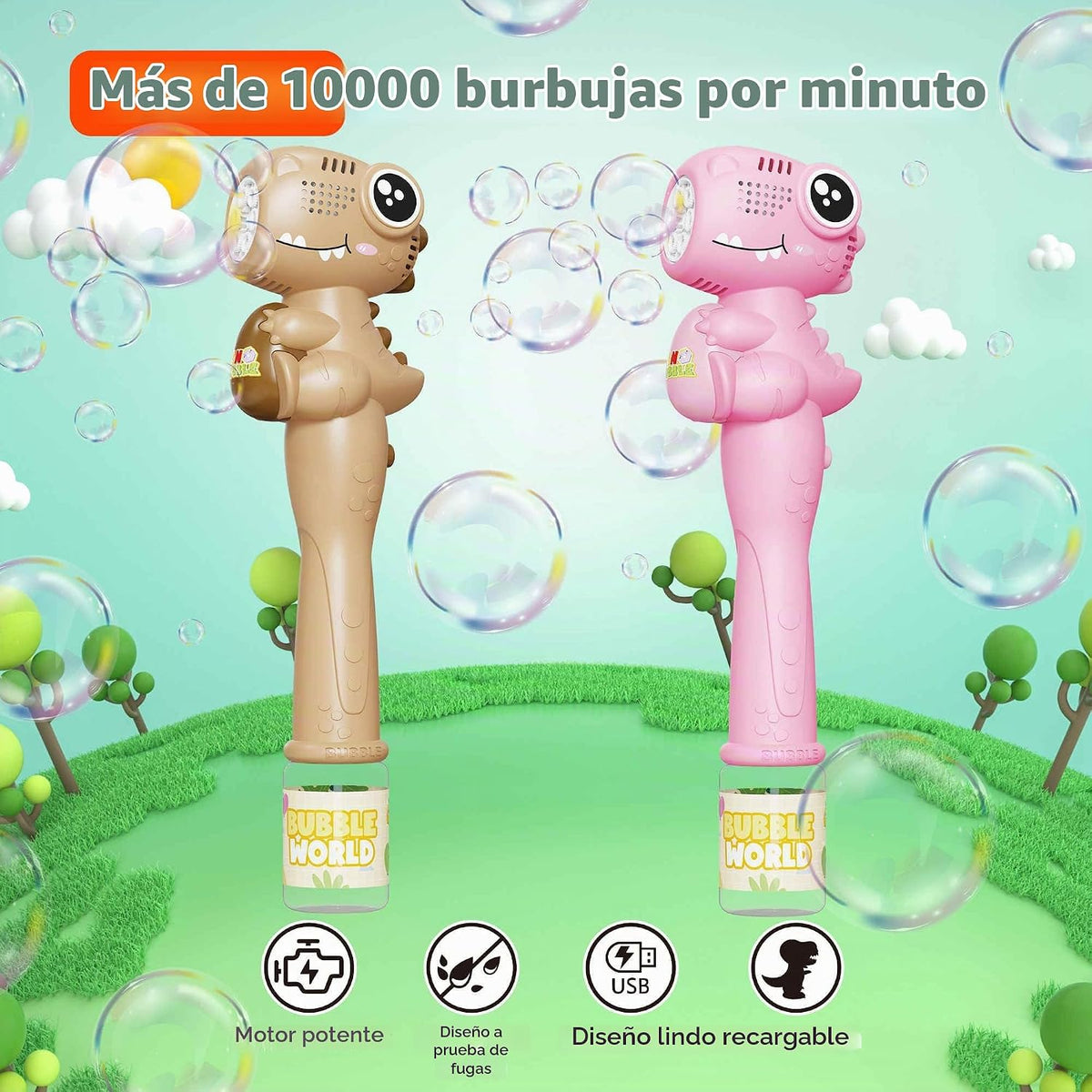 Paquete de 4 varitas automáticas de burbujas para niños, máquina de burbujas de dinosaurio con batería recargable, juguetes para interiores y exteriores, para niños y niñas de 3 a 8 años