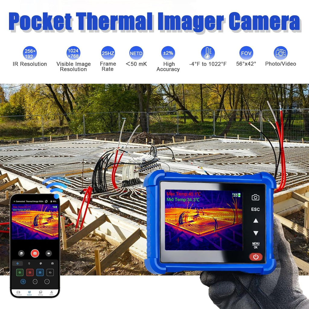 Cámara de imágenes térmicas con pantalla táctil de 3.5 pulgadas, pistola de imagen térmica AIOMEST con resolución IR de 256 x 192, temperatura de calor de -4 °F a 1022 °F, Wi-Fi, cámara infrarroja