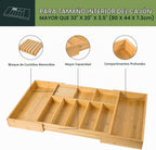 VaeFae Soporte para utensilios de cocina extra grande, organizador de cajones de cubiertos de bambú, organizador de cubiertos expandible con bloque de cuchillos, divisor de cajones multifuncional